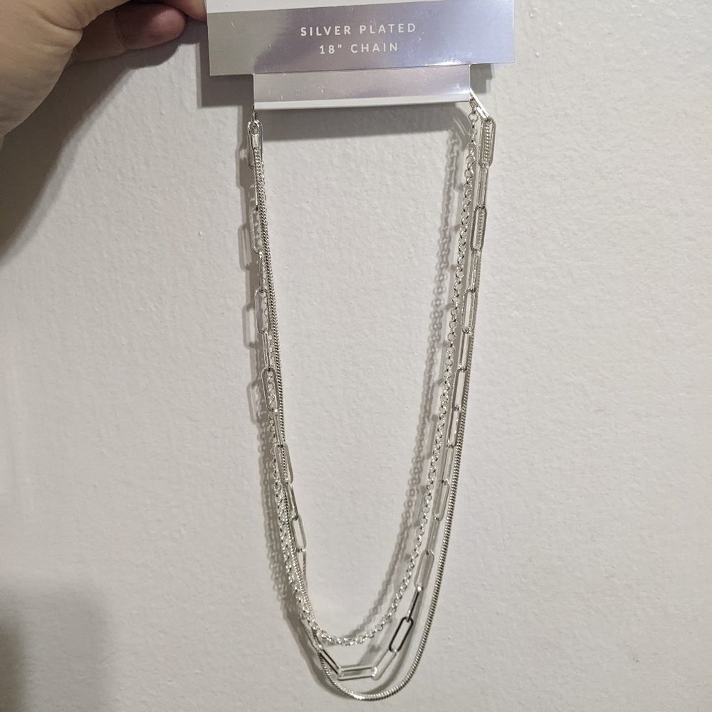 And Now This Triple Row 16" Multi Chain Necklace in Silver Plate - Picture 2 of 4